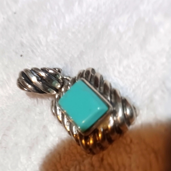 Turquoise  Chunky Vintage  Square 925 Aztec Silver Pendant  Vintage‎ 12.5 Grams - Picture 3 of 9